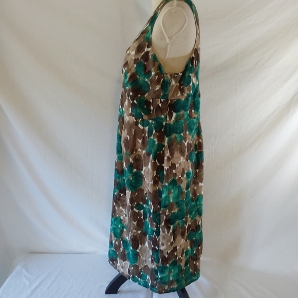Axcess Liz Claiborne Lined Sleeveless Midi Dress Brown Green Floral XL - Picture 2 of 11